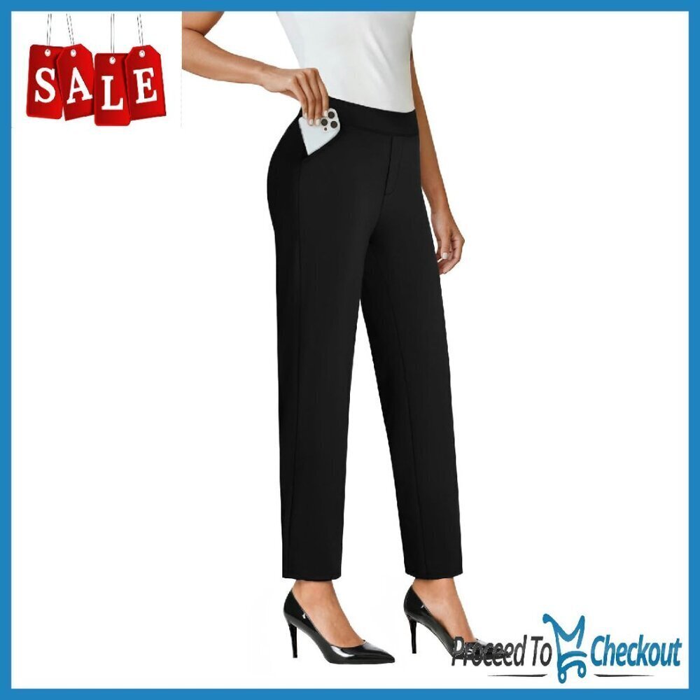 High Waisted Ankle Dress Pants Stretchy Business Casual Slacks with Pockets